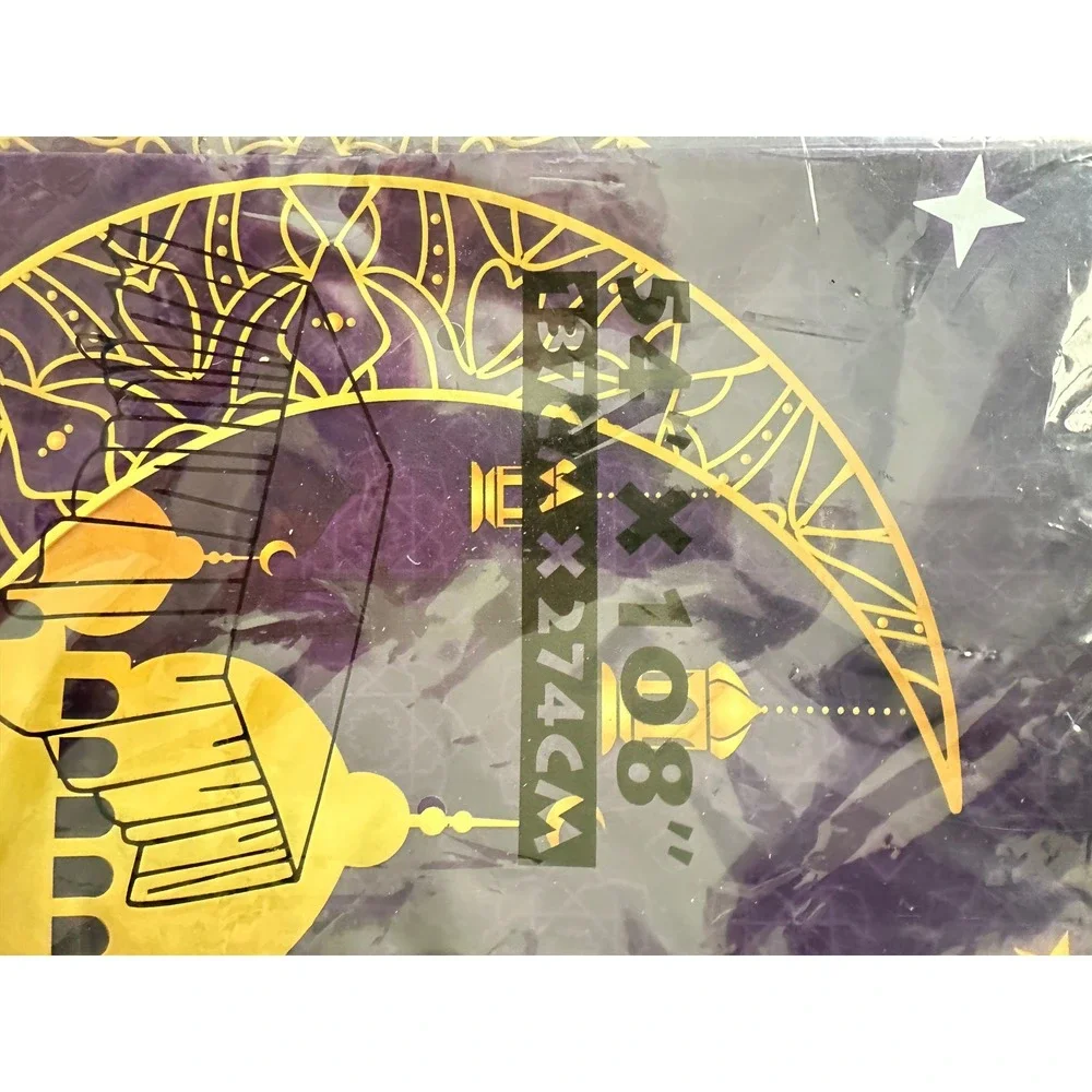 Ramadan Mubarak Tablecloth Purple Gold Crescent Moon Lantern Party Decor 54x108